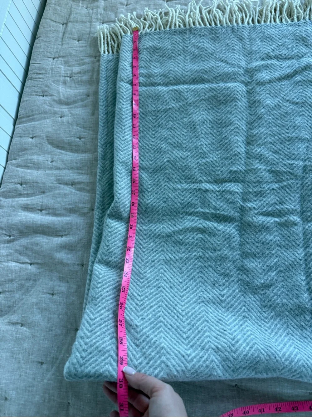 Woolsaur Herringbone Wool Throw Blanket with Fringe
